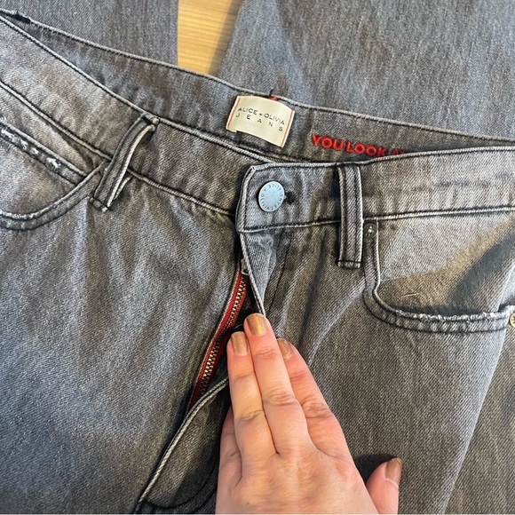 Alice & Olivia Womens Grey Distress High Rise Wide Leg Boyfriend Jeans Size 30 - Picture 13 of 14